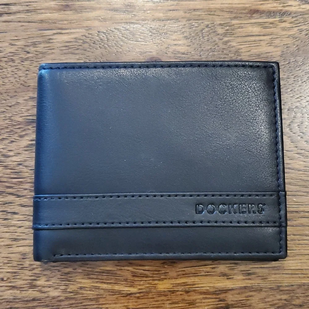 Mens Dockers black stitched stripe bifold wallet